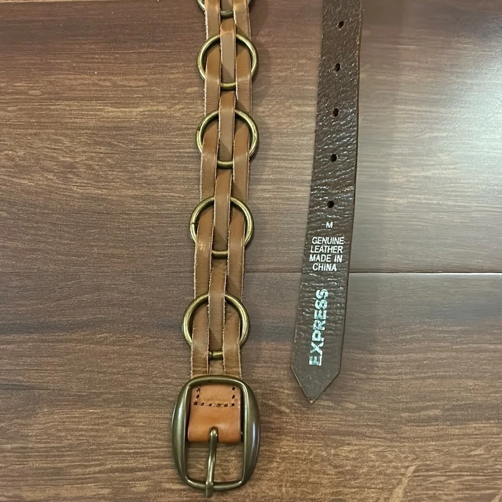 EXPRESS Genuine Leather With Woven Round Metals Belt Size Medium